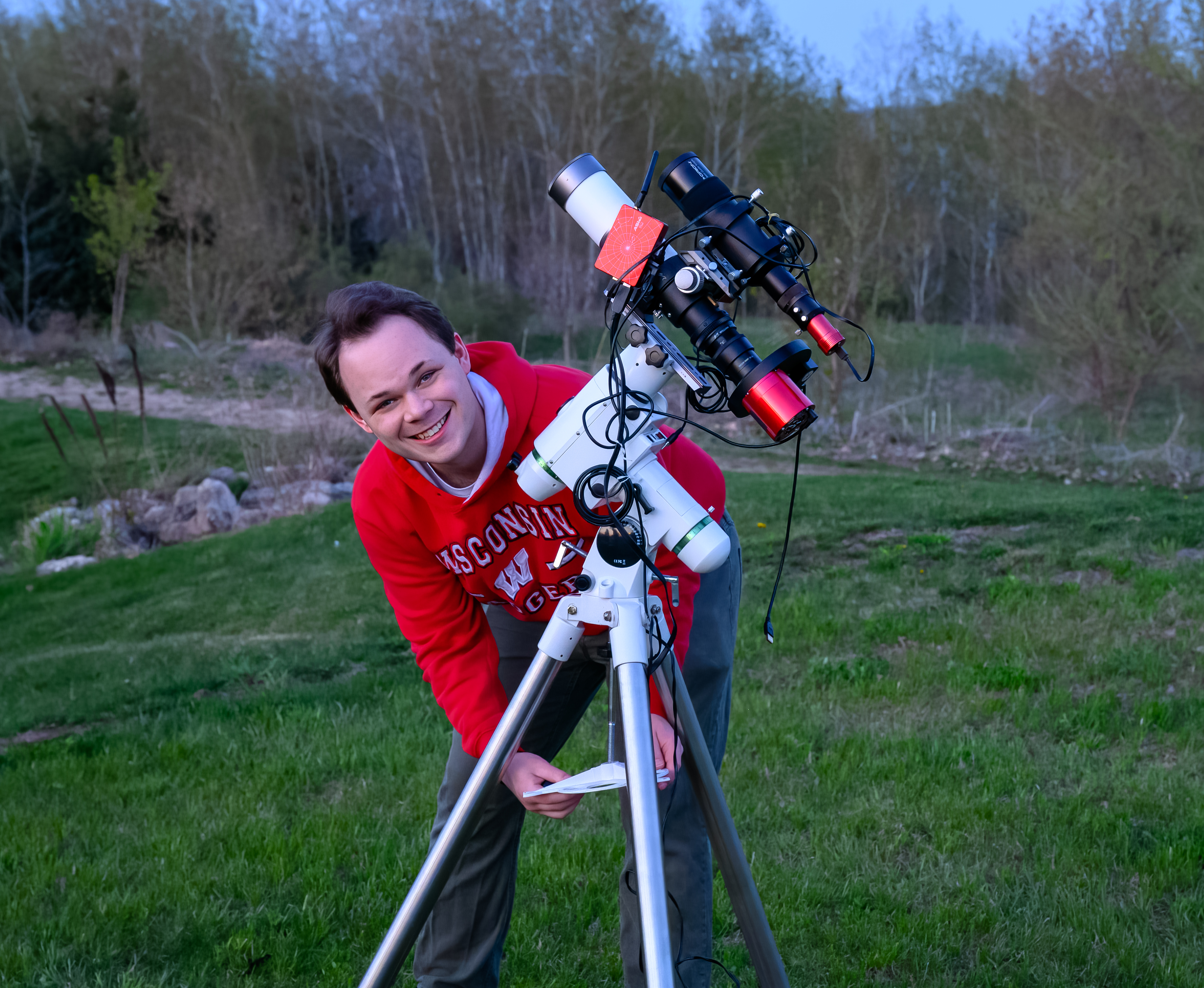Preparing for a night stargazing at a local high school.